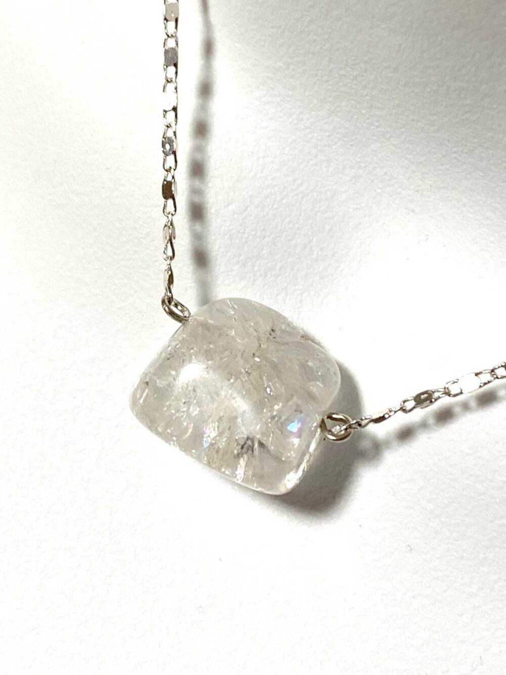 2/$20, Clear Crackle Quartz Short Necklace, Tumbled Gemstone & Stainless Chain